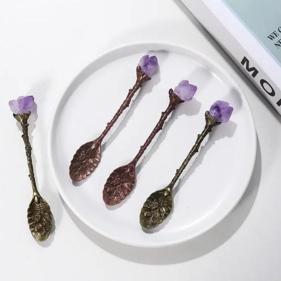 LOT of Purple Amethyst Crystal Spoons Antique Style NEW MINT - Picture 5 of 6